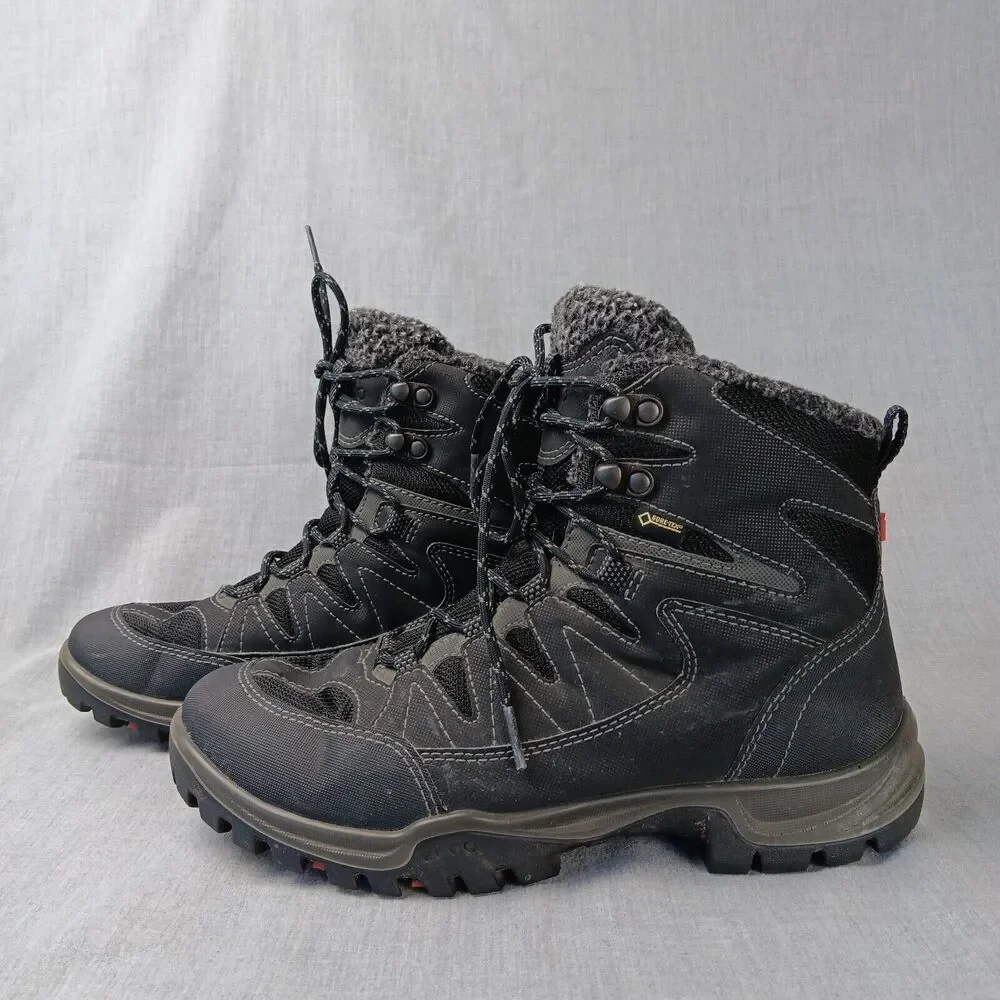 Ecco Xpedition III Gore Tex Lace Up Hiking Boots In Black US Size 8-8.5 Flaws